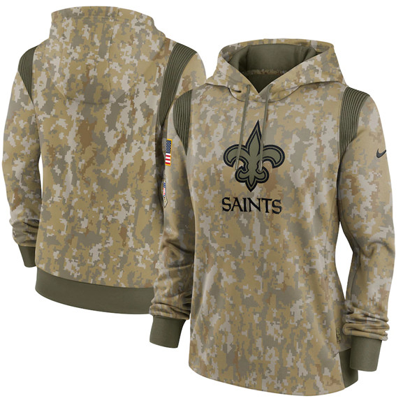 Women's New Orleans Saints 2021 Camo Salute To Service Therma Performance Pullover Hoodie(Run Small)